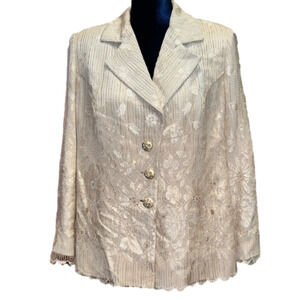 Mark Zunino Designer ivory cream Gold accents Blazer Jacket Size Large